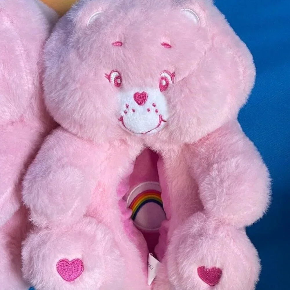 NWT & GREAT GIFT  ADORABLE CARE BEARS KIDS SLIPPERS SIZE XL 4 - 5 PINK ( CHEER )